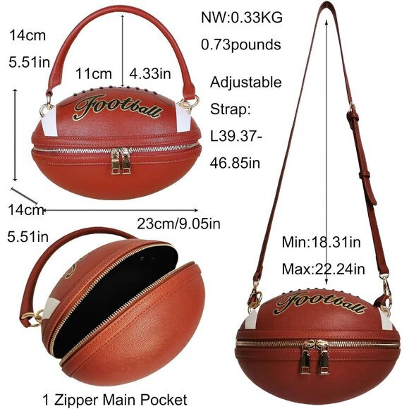 Fashion-Forward Football Handbag: Adjustable Shoulder Strap & Vibrant Colors - Picture 4 of 7